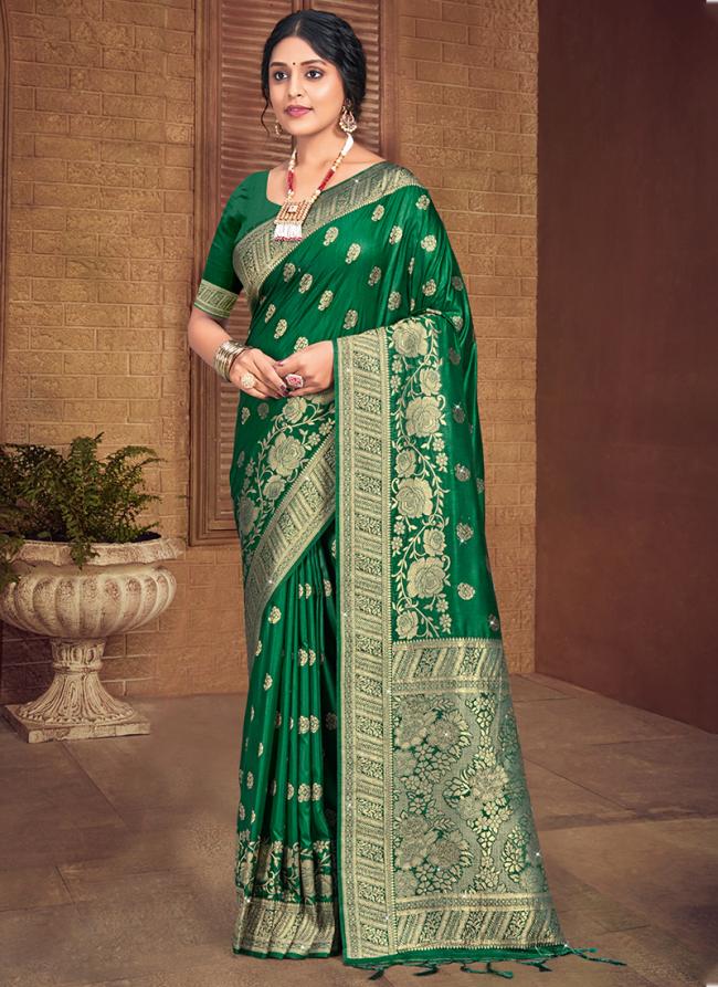 Silk Green Wedding Wear Zari Work Saree